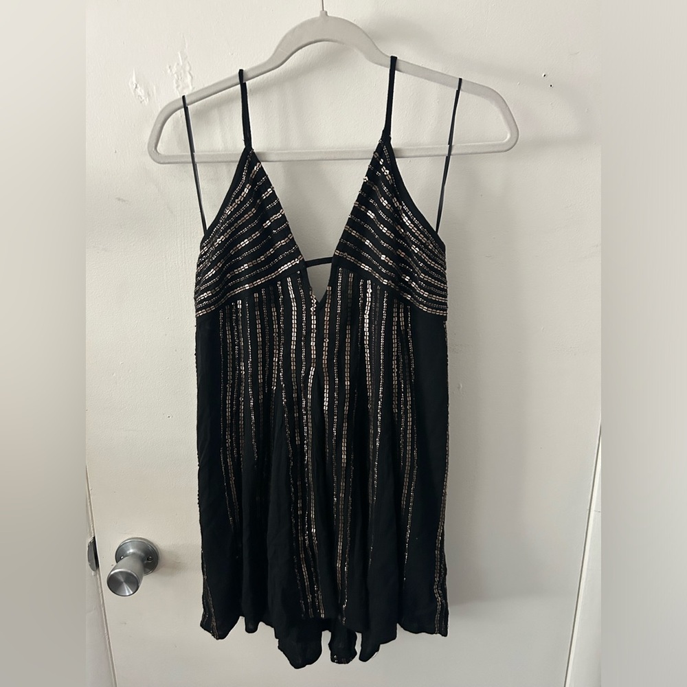 Summer dress- Medium, Black with Gold Sequins